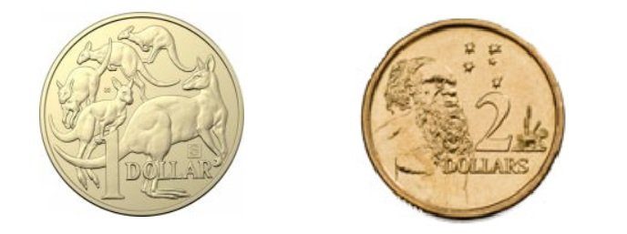 1 AUD and 2 AUD coins
