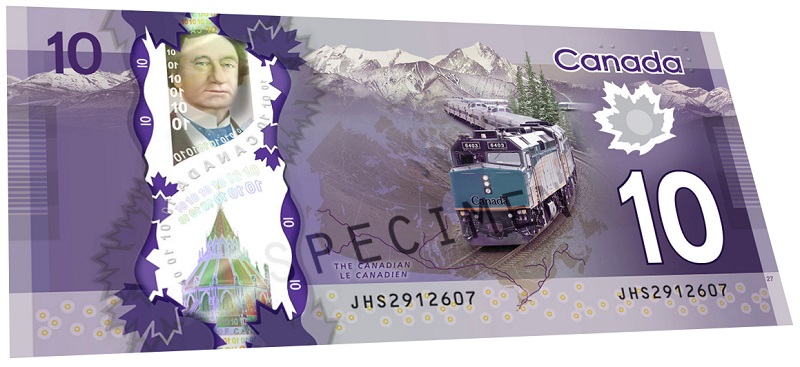10 Canadian dollar banknote 10 CAD (back)