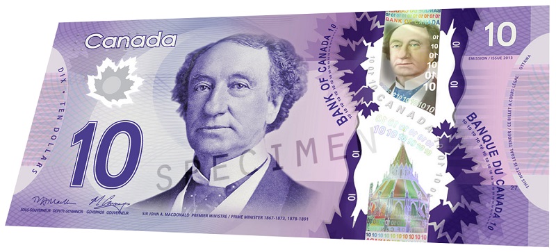 10 Canadian dollar banknote 10 CAD (front)