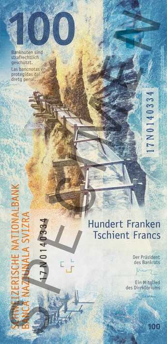 100 swiss franc banknote reverse