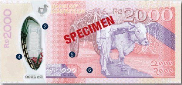 2000 Mauritian rupees banknote Rs2000 reverse