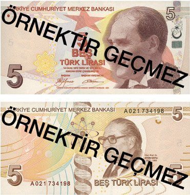 5 turkish lira banknote (5 TRY)