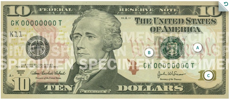 Billete de 10 dólares 10 USD Hamilton