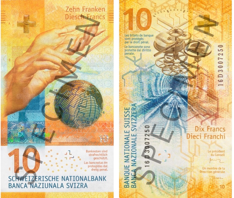 Billete de 10 francos suizos vertical