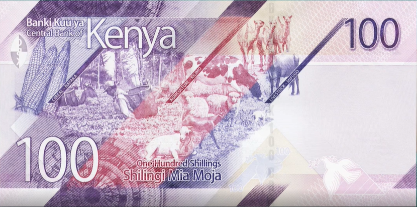 Billete de 100 chelines kenianos reverso