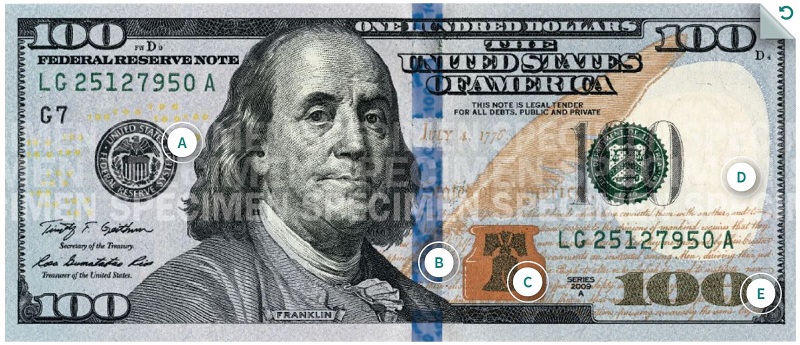 Billete de 100 dólares 100 USD Benjamin Franklin