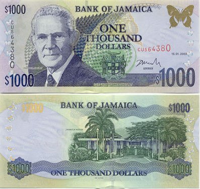 Billete de 1000 dólares de Jamaica