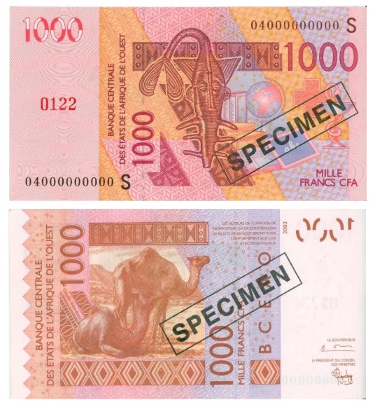 Billete de 1000 francos CFA