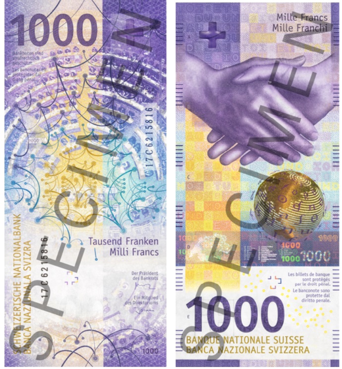 Billete de 1000 francos suizos vertical
