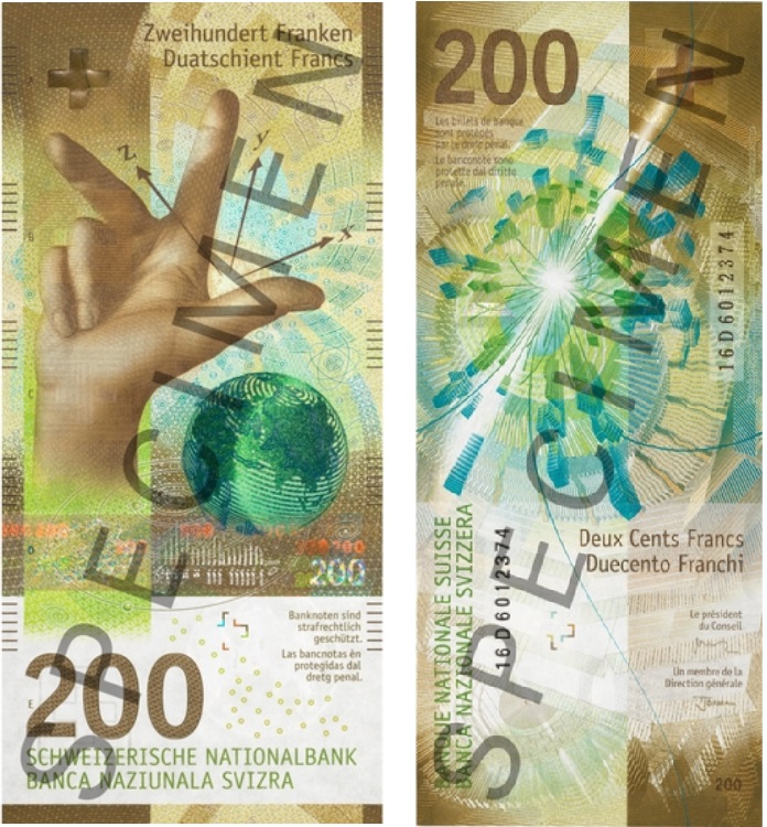 Billete de 200 francos suizos vertical