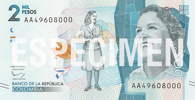 Billete de 2000 pesos colombianos anverso