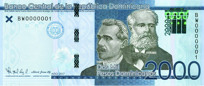 Billete de 2000 pesos dominicanos (anverso)