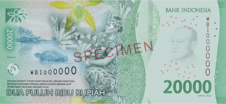 Billete de 20000 rupias indonesias serie 2022 reverso