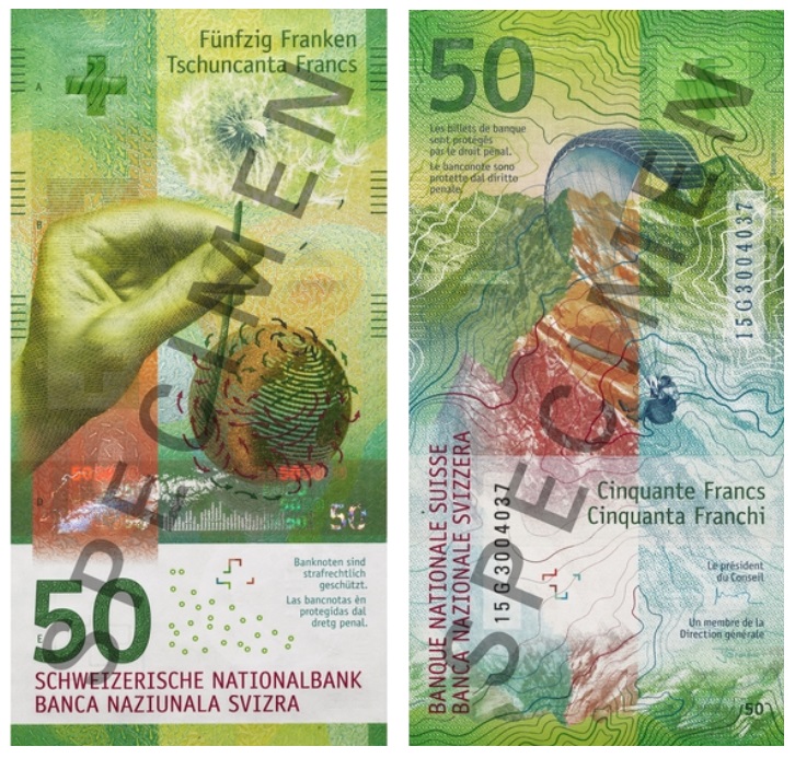 Billete de 50 francos suizos vertical