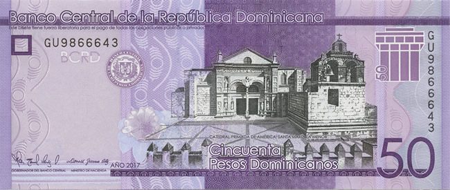 Billete de 50 pesos dominicanos (anverso)