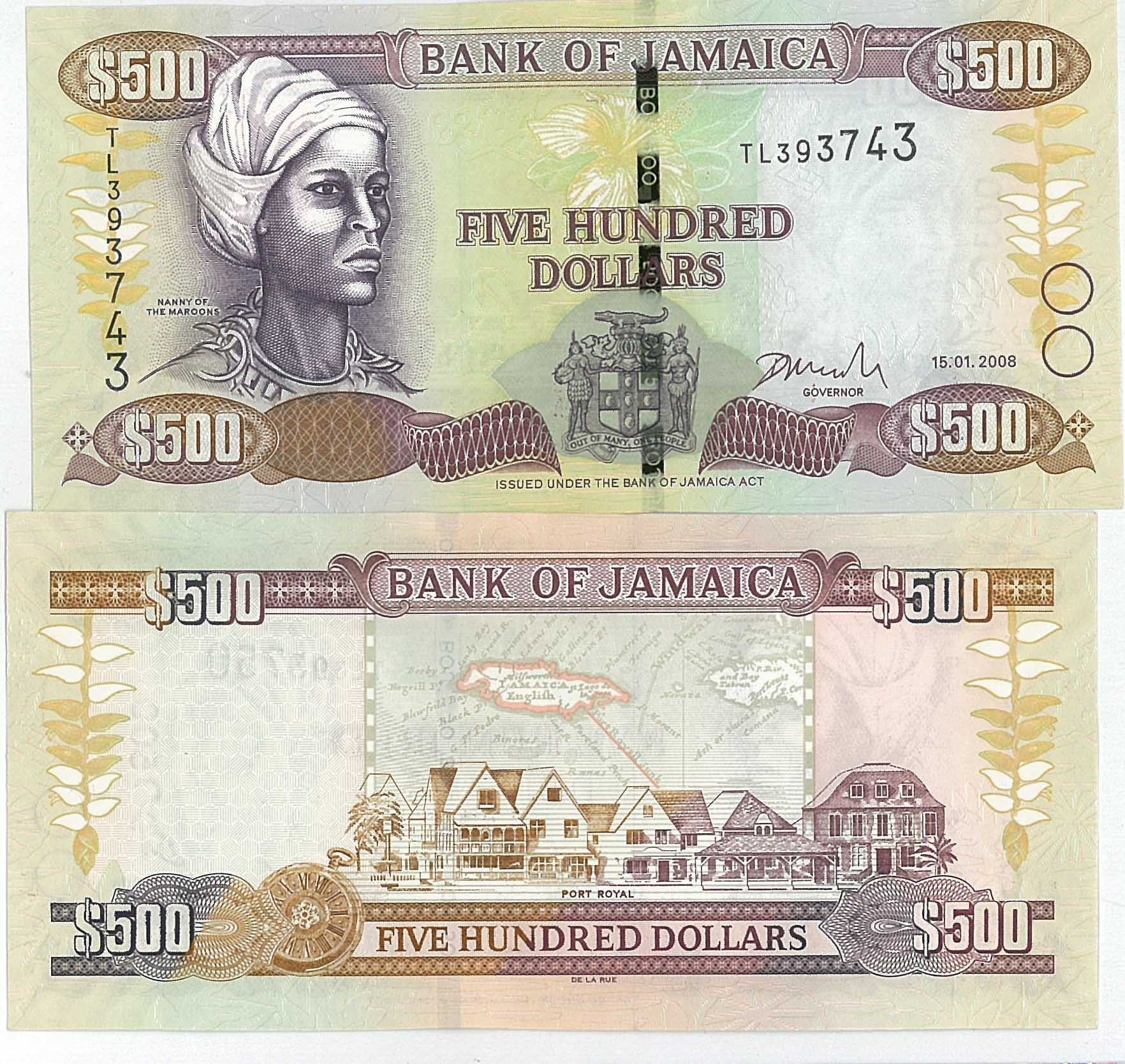 Billete de 500 dólares de Jamaica