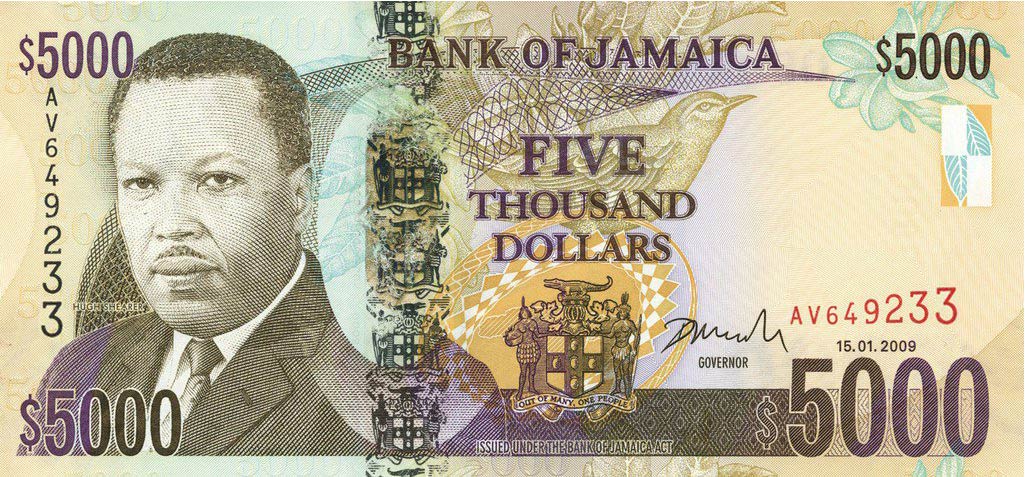 Billete de 5000 dólares de Jamaica