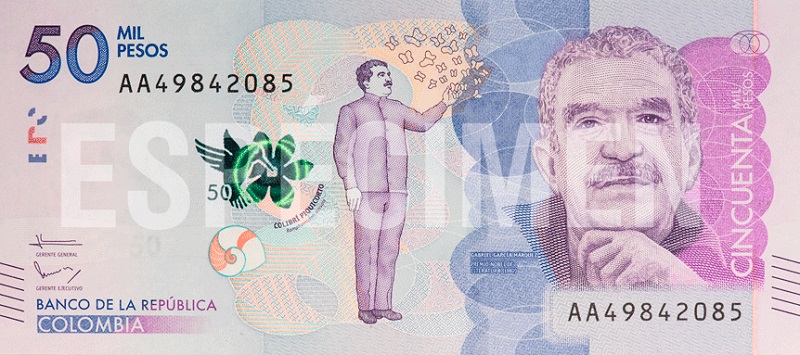 Billete de 5000 pesos colombianos anverso