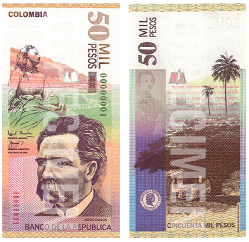 Billete de 50000 pesos colombianos Jorge Isaacs