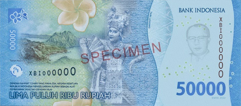 Billete de 50000 rupias indonesias serie 2022 reverso