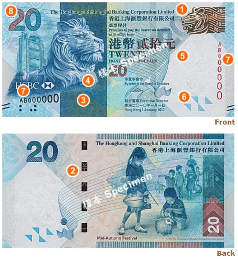 Billete de cien dólares de Hong Kong 20 HKD serie 2010