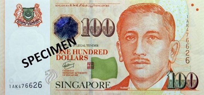 Billete de cien dólares de Singapur 100 SGD anverso