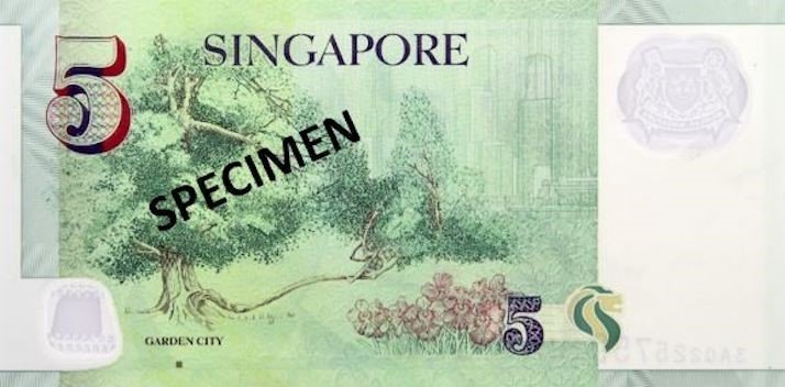 Billete de cinco dólares de Singapur 5 SGD reverso