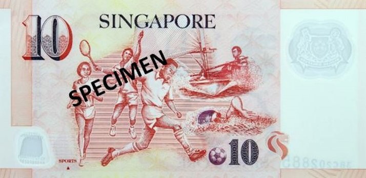 Billete de diez dólares de Singapur 10 SGD reverso