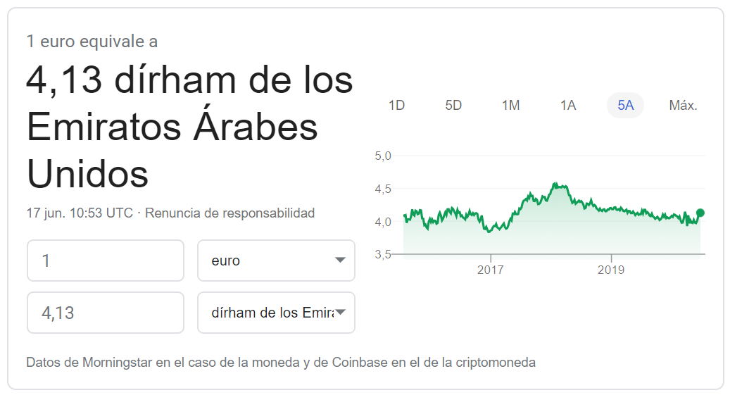 Cambio euro dírham emiratos árabes unidos