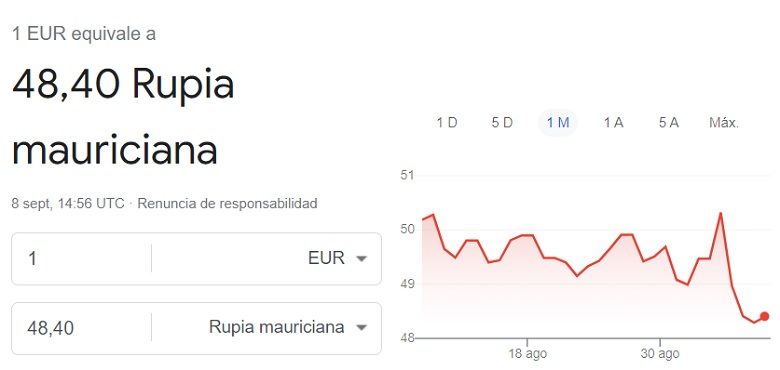 Cambio euro rupia mauriciana 8 septiembre 2023
