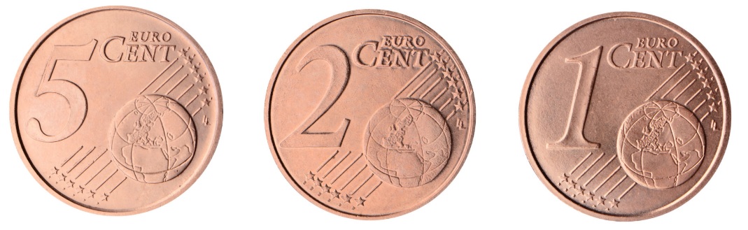 Caras comunes de monedas de 5, 2 y 1 céntimo de Euro