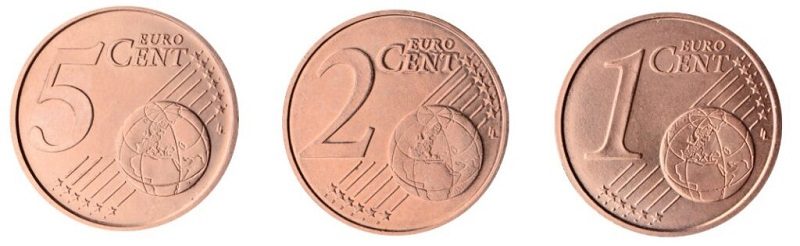 Common obverses of the 1 2 and 5 cent euros coins