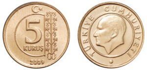 Five turkish kuru coins