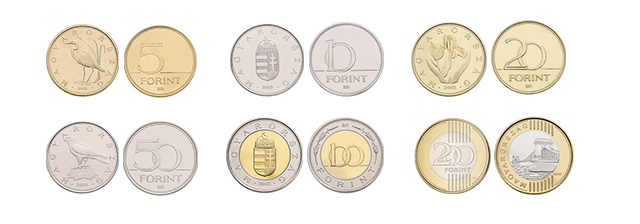 Hungarian forint coins in circulation