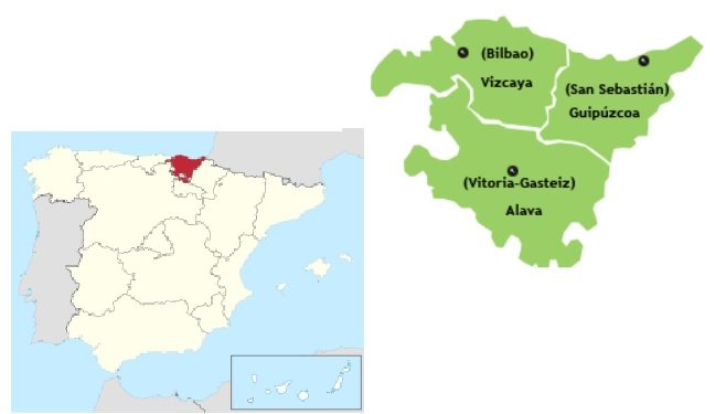 Mapa España destacando País Vasco y Vizcaya