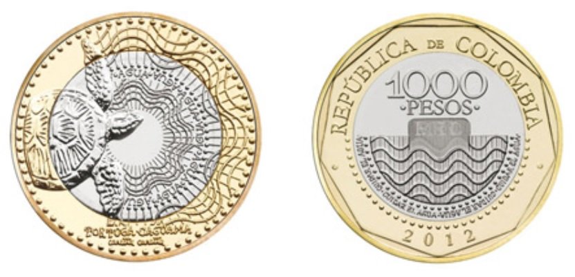 Moneda de 1000 pesos colombianos 2012 en circulación en 2019