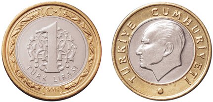 Moneda de una lira turca 1 TRY