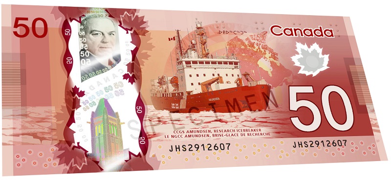 Reverse of the 50 canadian dollars banknote (50 CAD)