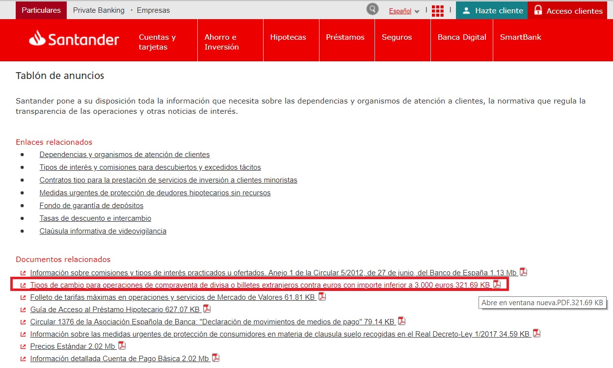Tablón de anuncios Banco Santander