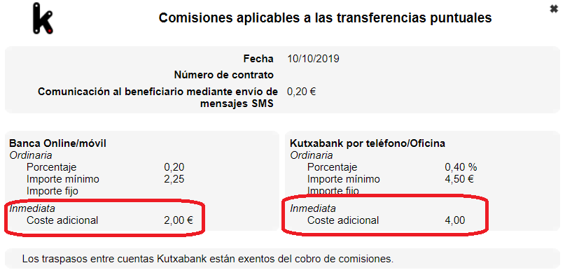 Transferencia inmediata Kutxabank