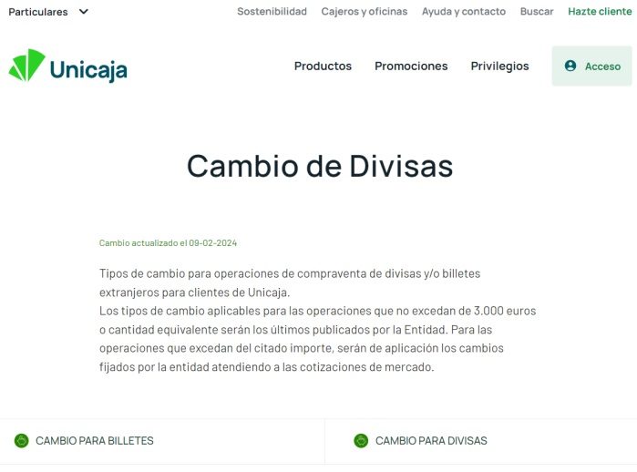 Unicaja cambio de divisas